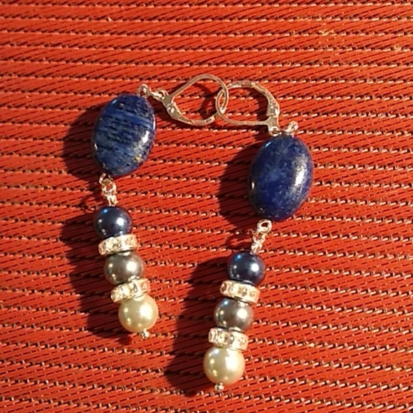 Necklace & Earring, Lapis lazuli w/AAA Grade pearl - Picture 3 of 5